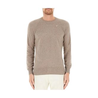 K-Way K-Way, Round-neck Knitwear, male, Beige, Size: 2XL Beige Crewneck Sweater Wool Blend Logo