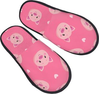 Generic Slippers Cartoon Pigs And Hearts Reusable Camping Slippers Warm Anti-Slide Slipper For Room Bedroom Travel M