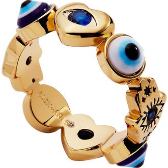 Alex and Ani Evil Eye Band Ring in Gold Blue at Nordstrom, Size 7