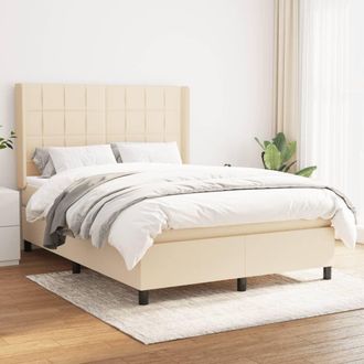 vidaXL Cama Box Spring Con Colch&oacute;n Tela Color Crema 140x200 Cm Vidaxl