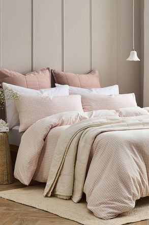 Christy Gingham Yarn Dye Textured Airy Yarn Dye Cotton Duvet Cover Set in Pink | Size: Super King