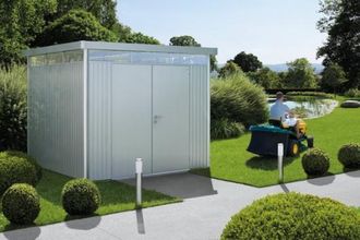 BIOHORT Caseta Cobertizo Metalica Highline H4 Color Plata Metalizada Puerta Est&aacute;ndar
