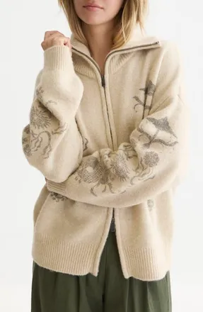 Scotch & Soda Printed Oversized Cardigan in Fog Melange at Nordstrom, Size Large/x-Large