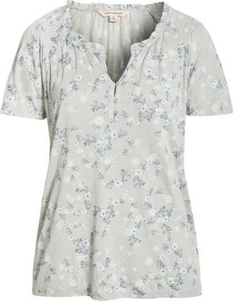 Lucky Brand Sandwash Flutter Sleeve Top in Blue Floral at Nordstrom, Size Xx-Large