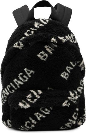 Balenciaga Black White Faux Fur Leather Backpack (Pre-Owned)