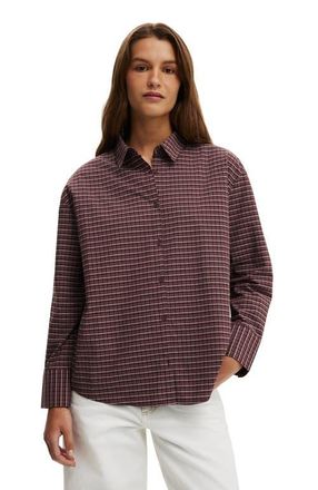 Cotton On Womens Sloane Oversized Shirt in Micro Check Cocoa Deep at Nordstrom, Size 10