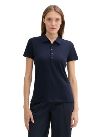 Tom Tailor Poloshirt TOM TAILOR, Damen, Gr. XXL (44), blau (sky captain blau), Jersey, Obermaterial: 95% Baumwolle, 5% Elasthan, Shirts Poloshirt