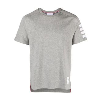 Thom Browne T-Shirts, male, Gray, Size: 2XL Grey Cotton Tee with Signature 4-Bar Stripe