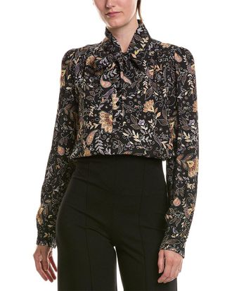 Michael Stars Alexei Printed Pussy Bow Blouse