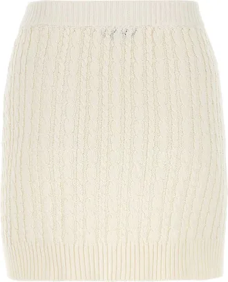 Prada Womens Ivory Cotton Blend Mini Skirt Beige Exterior: Nylon Gonne