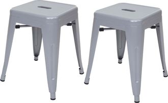 Hhg Hhg - Juego De 2 Taburetes 804, Taburete De Metal Asiento Taburete, Metal Dise&ntilde;o Industrial Apilable, Gris