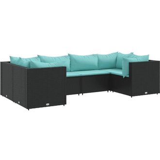 vidaXL Set Muebles De Jard&iacute;n 6 Piezas Y Cojines Rat&aacute;n Sint&eacute;tico Negro Vidaxl