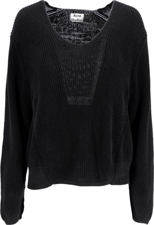 Acne Studios Knitted Scoop Neck Sweater in Black Linen