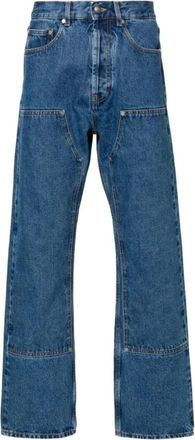 Palm Angels Embossed Straight-Leg Panelled Jeans - Heren - Regular Fit Jeans - Blauw - W33 - Katoen - Jeans