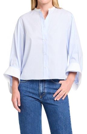 TWP The Beau Button-Up Roll Sleeve Shirt in Blue Haven /White at Nordstrom, Size Xx-Small