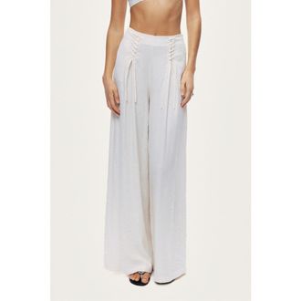 Nocturne Lace Up Wide Leg Pants in Ivory at Nordstrom, Size X-Small