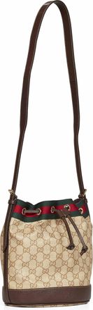 Gucci Womens Mini Bucket Bag Venice Beige Cotton Shoulder