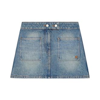 Courr&egrave;ges Denim Skirts, female, Blue, Size: 2XS Logo-patch Cotton Skirt