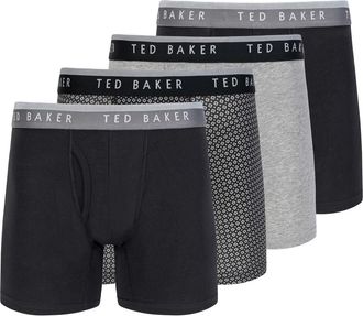 Ted Baker Assorted 4-Pack Stretch Cotton Boxer Briefs in Black /Grey at Nordstrom Rack, Size Small