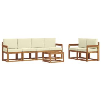 vidaXL Conjunto De Sof&aacute;s De Exterior Con Coj&iacute;n 7 Pcs Natural Y Crema Vidaxl