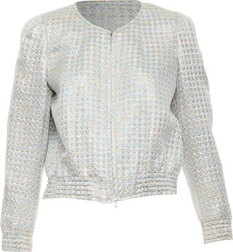 Dries Van Noten 2017 silver multicolor geometric jacquard crop jacket FR40 L