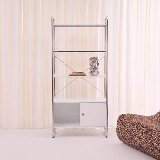 Sweeek Estanter&iacute;a librer&iacute;a en metal cromado y efecto madera con 5 niveles y 2