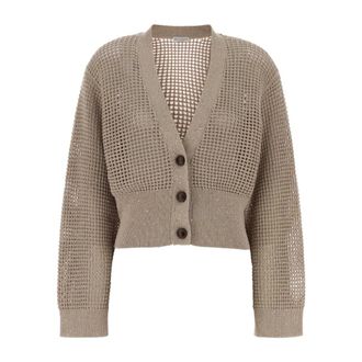 Brunello Cucinelli Opengebreid katoenmix vest - Dames - Truien - Bruin - Maat: M Katoen