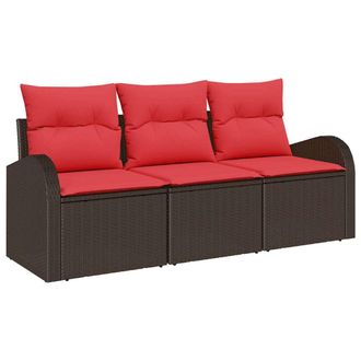 vidaXL Conjunto De Sof&aacute; De Jard&iacute;n 3 Pcs Marr&oacute;n Y Rojo Polirat&aacute;n Vidaxl