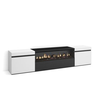 Skraut Home Skraut Home - Mueble Tv, Televisi&oacute;n, Muebles De Sal&oacute;n, Almacenaje, 200x45x35cm, Para Tv Hasta 80, Chimenea El&eacute;ctrica, Estilo Moderno, Blanco Y Negro