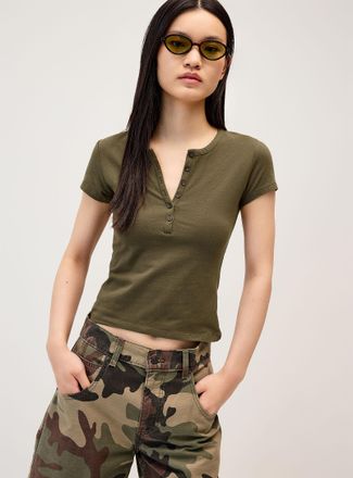 Twik Womens Cap-sleeve Henley T-shirt