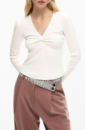 Desigual Twist Front Long Sleeve Cotton T-Shirt in White at Nordstrom, Size X-Large