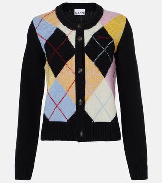Ganni Harlequin argyle wool-blend cardigan