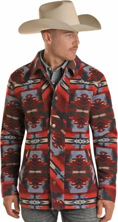 Rock & Roll Cowboy Aztec Wool Commander Coat In Red