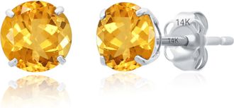 MAX + STONE 14k Yellow or White Gold 6mm Round Solitaire Gemstone Stud Earrings