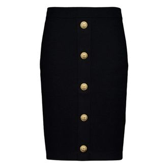 Balmain Midi Skirts, female, Black, Size: M Coin-Button Midi Skirt