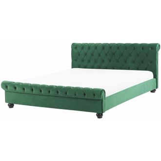 Beliani Letto ad acqua 180x200 velluto verde smeraldo testiera trapuntata gambe marroni Avallon