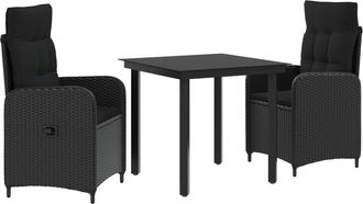 vidaXL Conjunto De Comedor De Jard&iacute;n 3 Uds. Negro Rat&aacute;n Sint&eacute;tico Vidaxl