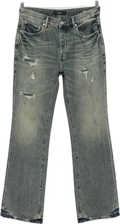 Purple Distressed Paisley-patch Bootcut Jeans