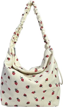 Generic Fiorky Woment Purses and Shoulder Handbags Crossbody Bag Strawberry Pattern Tote Bag with Ruched Strap Strawberry Pattern Satchel Bag Corduroy Large C