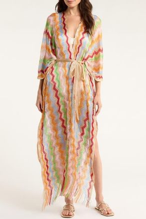 Elan Chevron Cover-Up Caftan in Beige Multi at Nordstrom