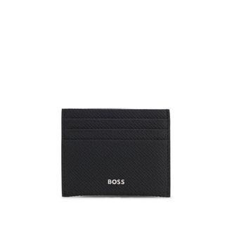 BOSS Card holder in monogram-patterned leather