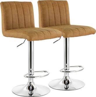 Elama 2 Piece Vintage Faux Leather Adjustable Bar Stool in Camel