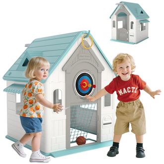 OEM Casita Infantil Exterior E Interior 5 En 1 Con Lanzamiento De Aros Baloncesto F&uacute;tbol Dardos Para Ni&ntilde;os +2 A&ntilde;os Beige