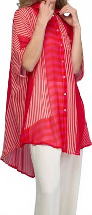 Saachi Flowy Oversized Striped Button-Up Shirt In Red Pink/ Orange Striped