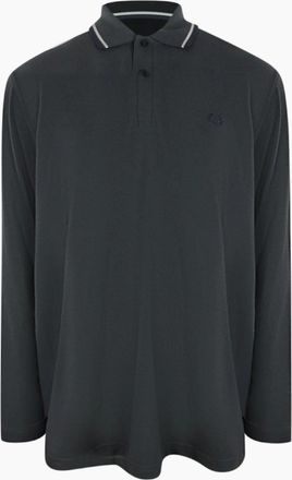 Fred Perry Mens Fred Perry White Twin Tipped Collar Gunmetal Grey Long Sleeve Polo Shirt - Black - Size: 38
