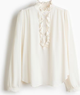 H&M Viskosebluse mit Volantbes&auml;tzen - White