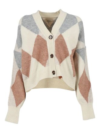 Barbour diamond-pattern wool-blend cardigan - women - Wool/Polyester/Spandex/Elastane - 12 - Neutrals