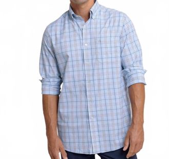 Southern Tide Intercoastal River Point Plaid Sport Shirt In Cerulean