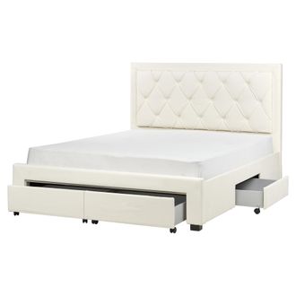 Beliani Cama Con Almacenaje De Terciopelo 160 X 200 Cm Cajones Cabecero Alto Capiton&eacute; Glamuroso Beige Claro Lievin