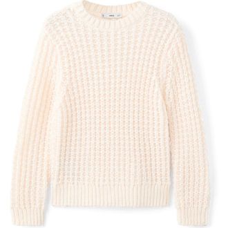 Mango Openwork Knit Sweater in Ecru at Nordstrom, Size X-Small